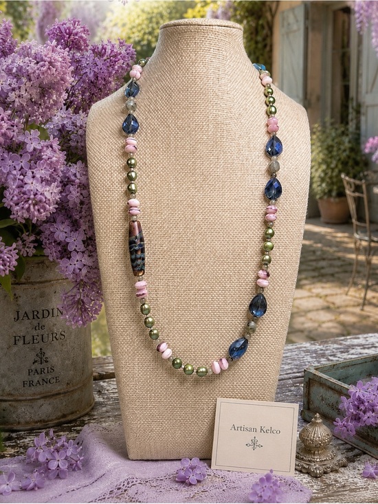 Kelco Jewelry - Lampwork & Freshwater Pearl Necklace 24’
